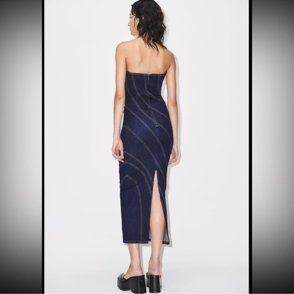 Zara blogger’s favorite top stitched body-con denim dress M - Picture 3 of 6